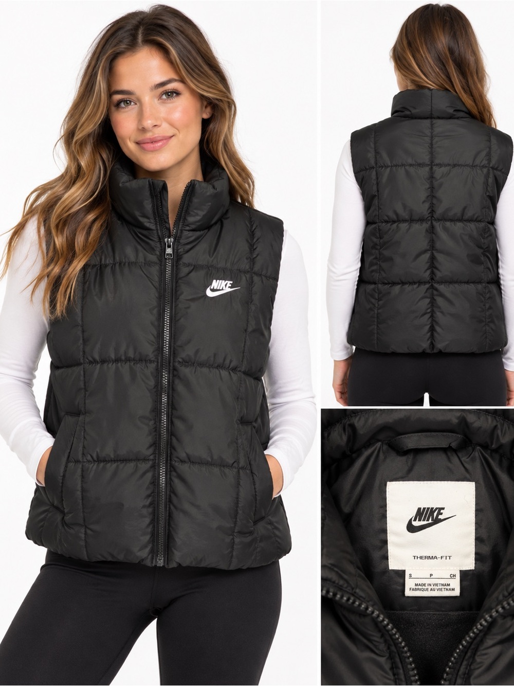 Nike Therma-FIT Black Puffer Vest Full Zip Women’s Size Small